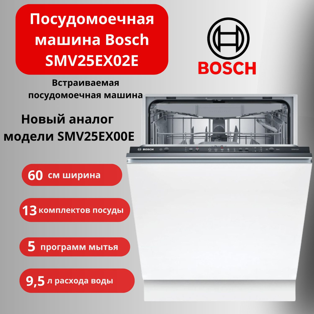 Встраиваемая посудомоечная машина Bosch SMV25EX02E, черный купить по ...