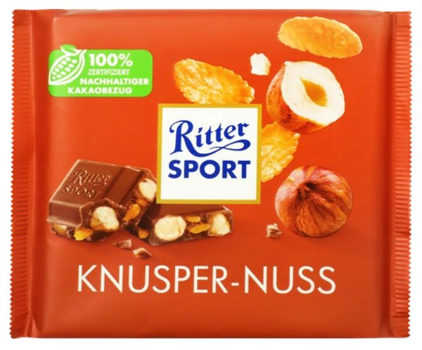 Шоколад RITTER SPORT с цельным лесным орехом и кукурузными хлопьями ...