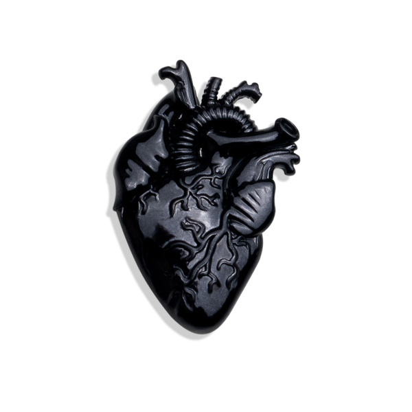 Брошь "Сердце с сосудами" черный клеар серебро 925. Подарок врачу ...