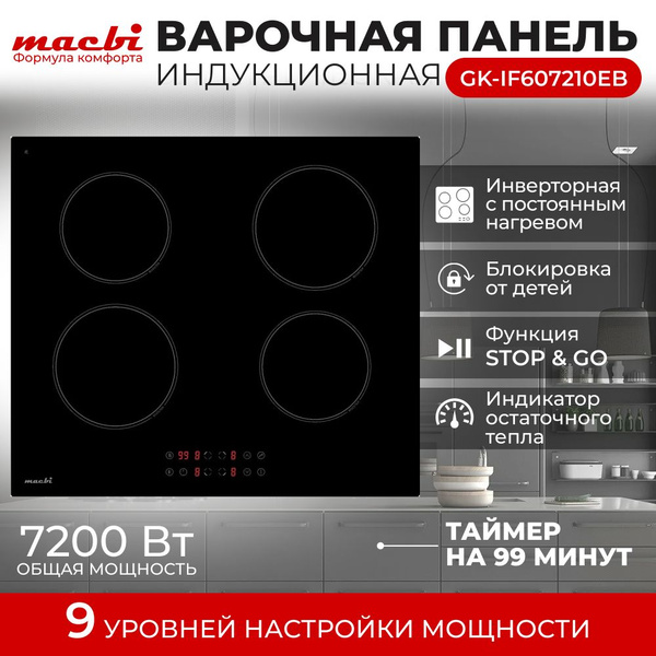 Индукционная варочная панель MACBI GK-IF607210EB 4 конфорки, черная ...