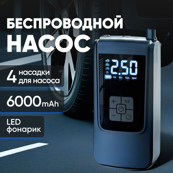 Компрессор автомобильный. Насос воздушный портативный беспроводной с ...