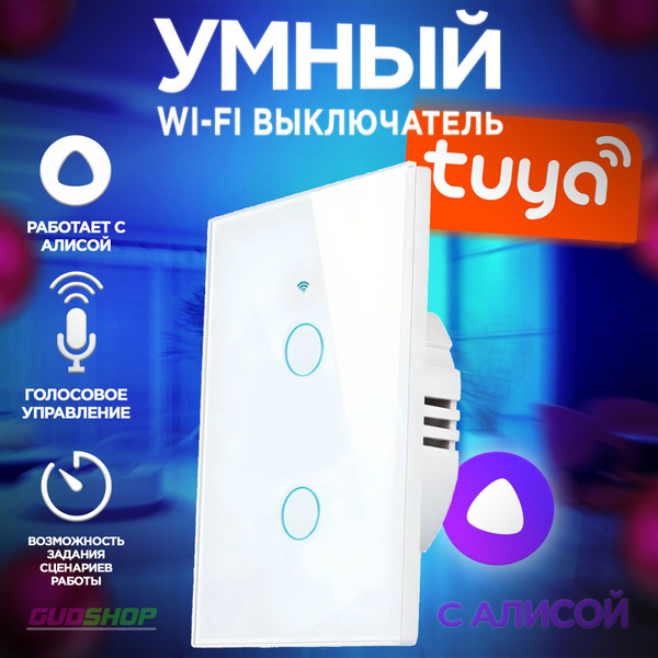 Умный сенсорный двух клавишный WiFi выключатель с Tuya, Smart Life с ...