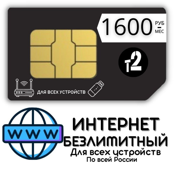 SIM-карта Сим карта Безлимитный интернет 1600 руб. в месяц для любых ...