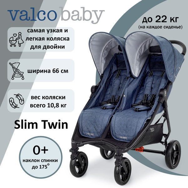 Коляска прогулочная для двойни Valco baby Slim Twin, цвет: Denim ...