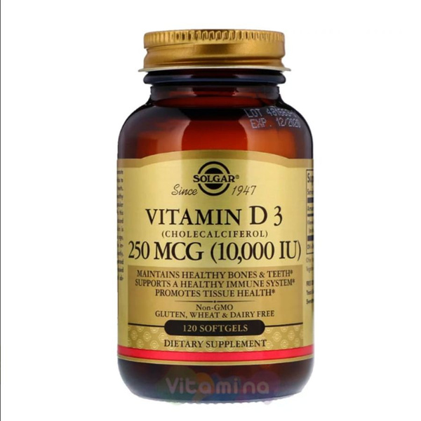 Solgar vitamin D3 125 MCG (10,000 IU) "Солгар витамин Д3 10 000 МЕ" 120 ...