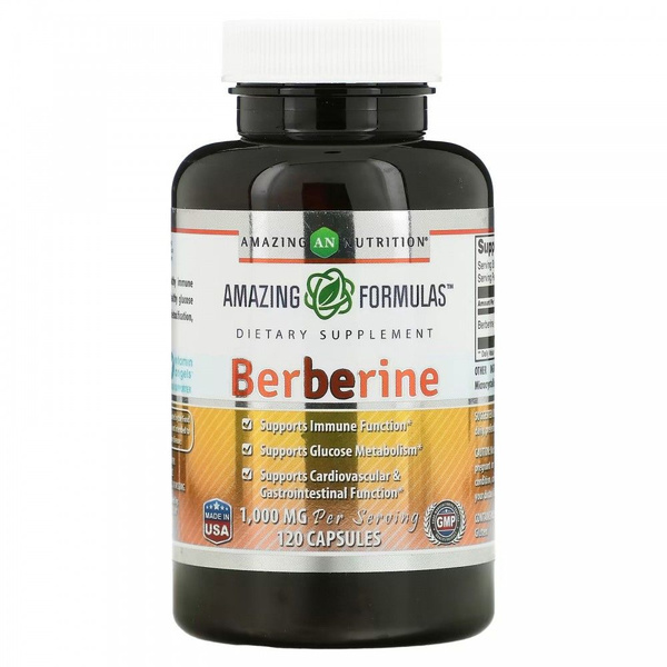 Amazing Nutrition, берберин, 1000 мг, 120 капсул (500 мг в 1 капсуле ...