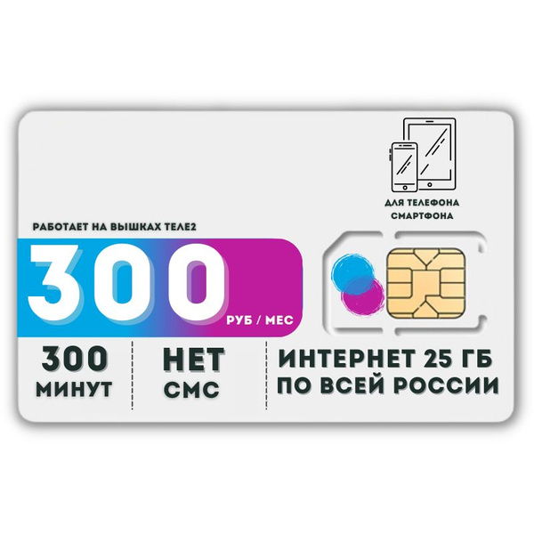 SIM-карта Комплект Сим карта интернет 300 руб в месяц 25 ГБ для любых ...