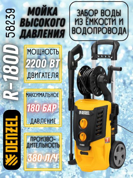 Моечная машина высокого давления Denzel R-180D с барабаном (2.2 кВт ...