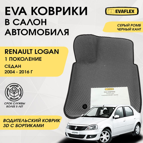 Коврики в салон автомобиля Renault Logan 1 с бортами водительский, цвет ...