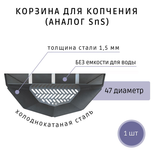 Корзина для гриля и копчения SNS 47 сталь, без ёмкости для воды ...