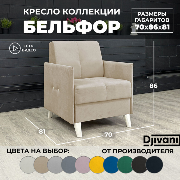 Кресло Бельфор, 1 шт., 70х81х86 см, Велюр искусственный купить по ...
