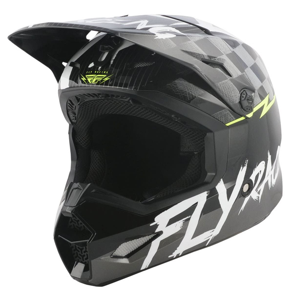 Шлем кроссовый FLY RACING KINETIC Sketch детский черный/белый/Hi-Vis ...