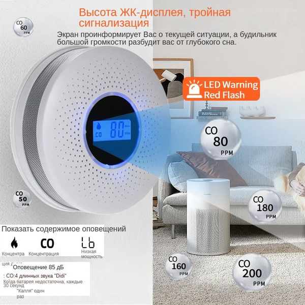 Датчик дыма и угарного,Автономный извещатель угарного газа и задымления ...
