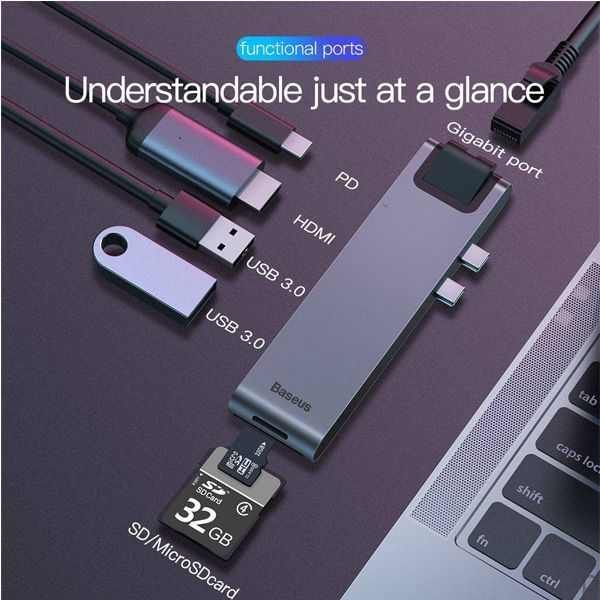 Концентратор Baseus thunderbolt C+Pro Seven-in-one smart HUB - купить с ...
