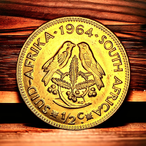 Монета ЮАР 1/2 цента 1964 года. Ян Ван Рибек. Фауна, птицы. Люксовое ...