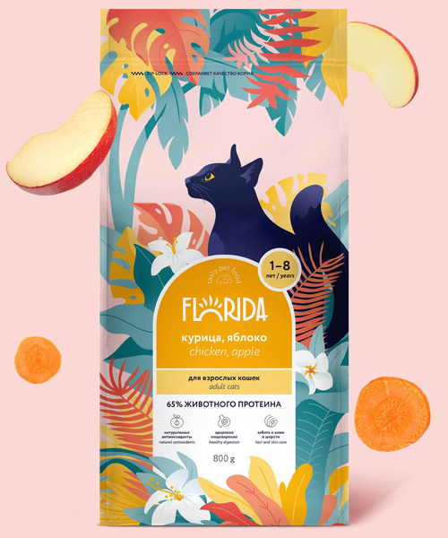 Корм для кошек сухой FLORIDA 12кг, для взрослых кошек с курицей и ...