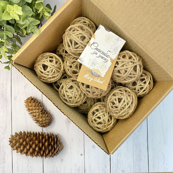 Шарики из джута, набор для декорирования; 20 штук; 6 см, цвет ...