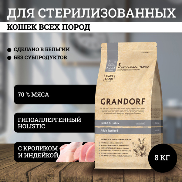 Грандорф сухой корм для стерилизованных кошек, с кроликом и индейкой ...