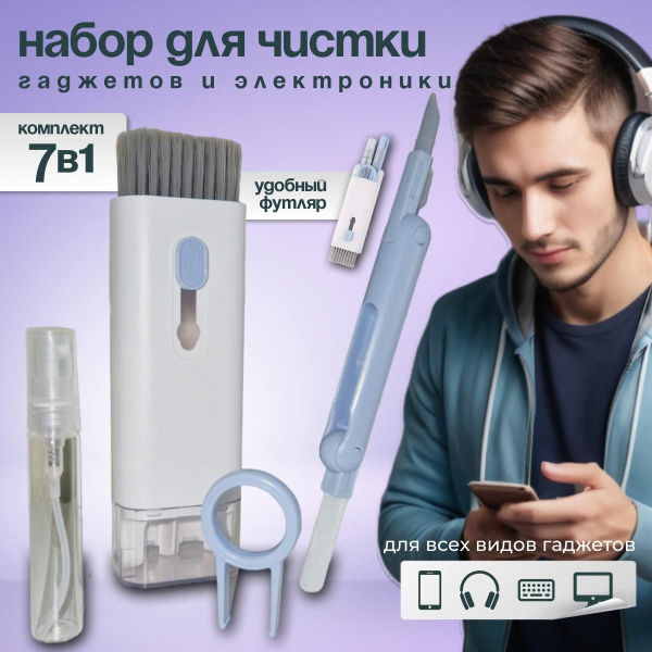 Щетка для электроники INLY чистил для наушников, арт. Щетка голубая ...