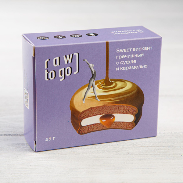 Sweet бисквит гречишный с суфле и карамелью 55 г, Raw to go купить на ...