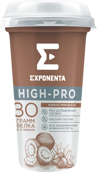 Напиток кисломолочный EXPONENTA High-pro Кокос, миндаль обезжиренный с ...