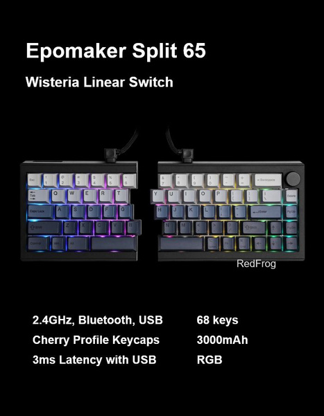 EPOMAKER Игровая клавиатура беспроводная Split 65, Wisteria Linear ...