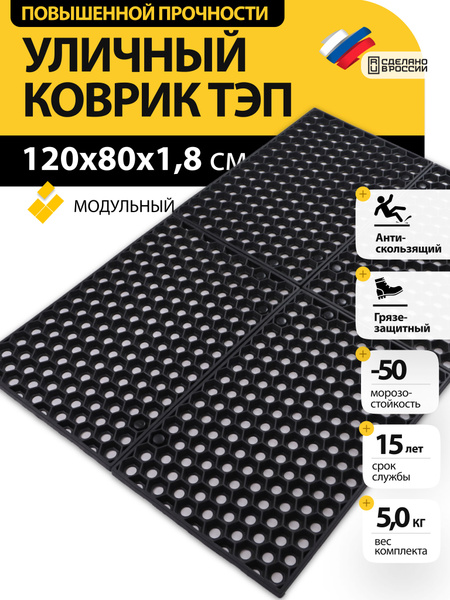 Коврик придверный КуКУ-модуль резиновый уличный ячеистый, 120х купить c ...