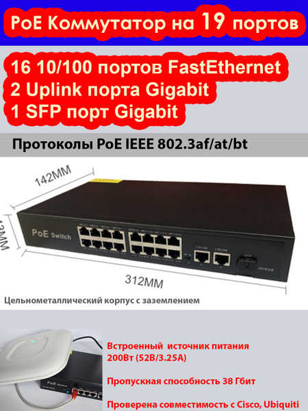 IPC Коммутатор PoE-коммутатор 19 портов, черный купить на OZON по ...
