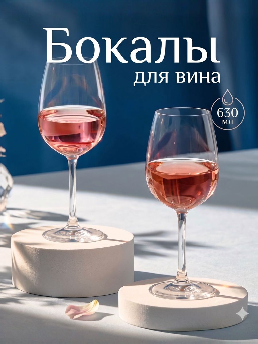 Бокалы для вина, объем 630 мл, набор 2 шт., стекло, прозрачные, Classique