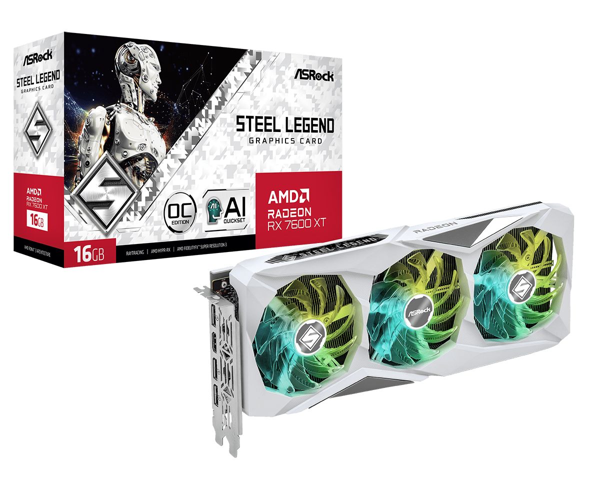 ASRock Видеокарта Radeon RX 7600 XT RX7600XT Steel Legend 16GB OC 16 ГБ (RX7600XT SL 16GO)