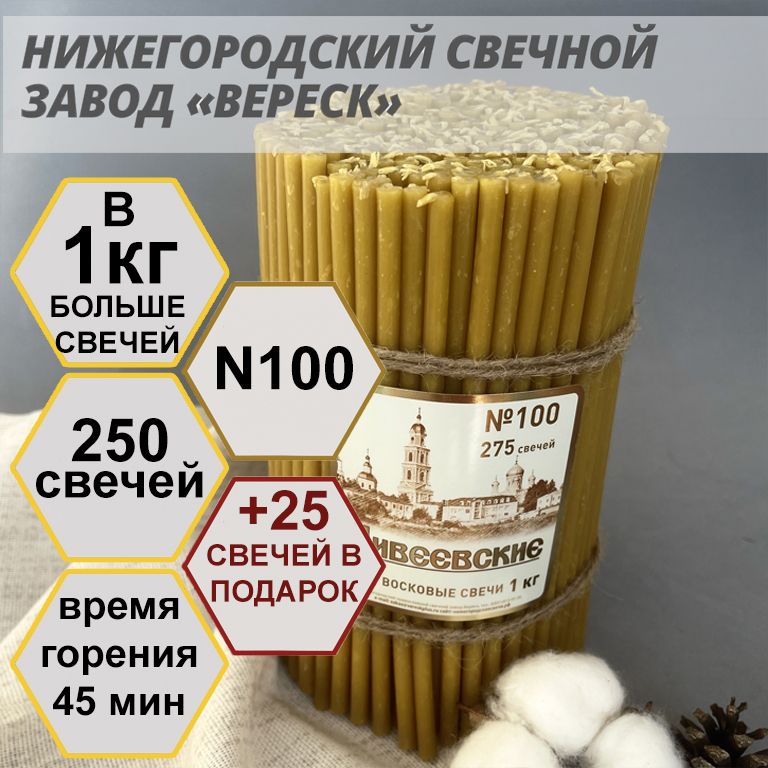 Нижегородский свечной завод Вереск "Дивеевские" №100, 1кг. Свечи восковые, церковные, для домашней молитвы, освященные