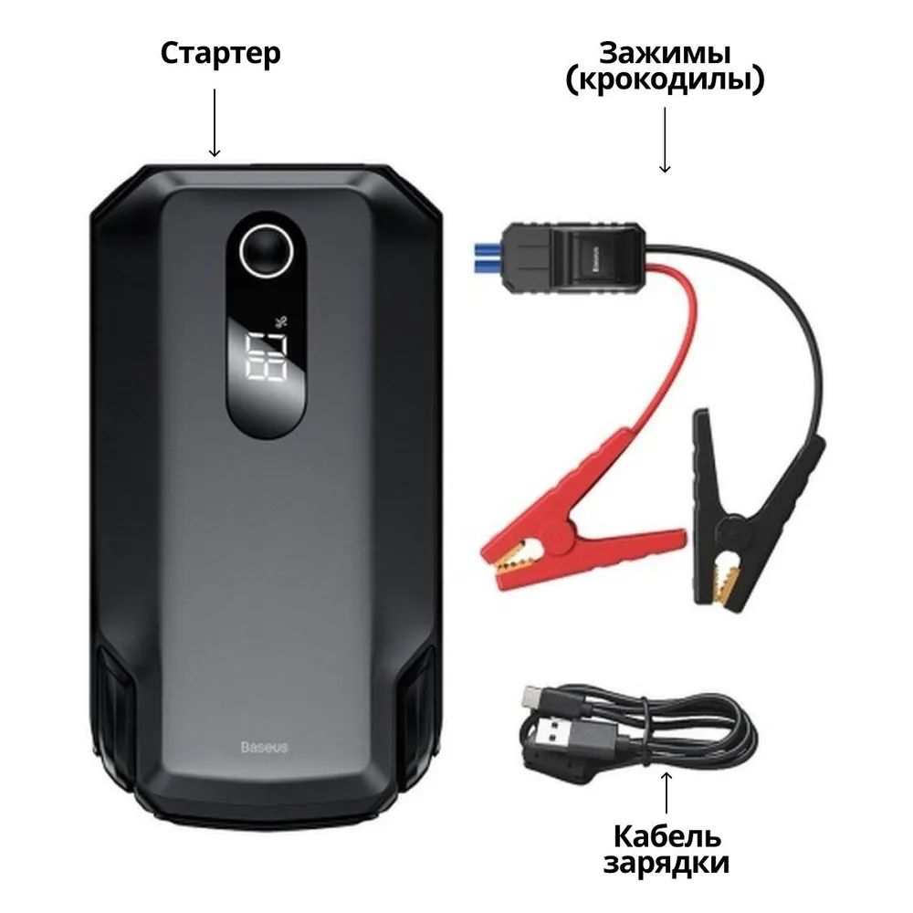 Стартер(Пусковоеустройстводляавто)BaseusSuperEnergyAirCarJumpStarter(10000mAh,Peakcurrent1000A)(CGNL020101)Чёрное