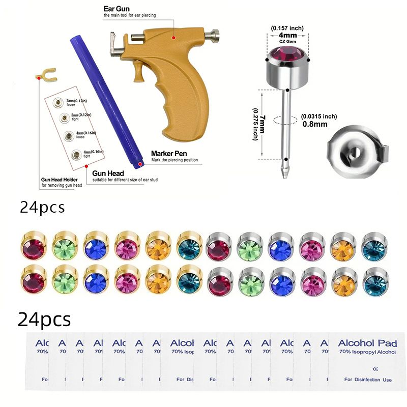 Набор профессиональных многоразовых пистолетов для прокалывания ушей + 24 шпильки для пирсинга для коммерческого использования