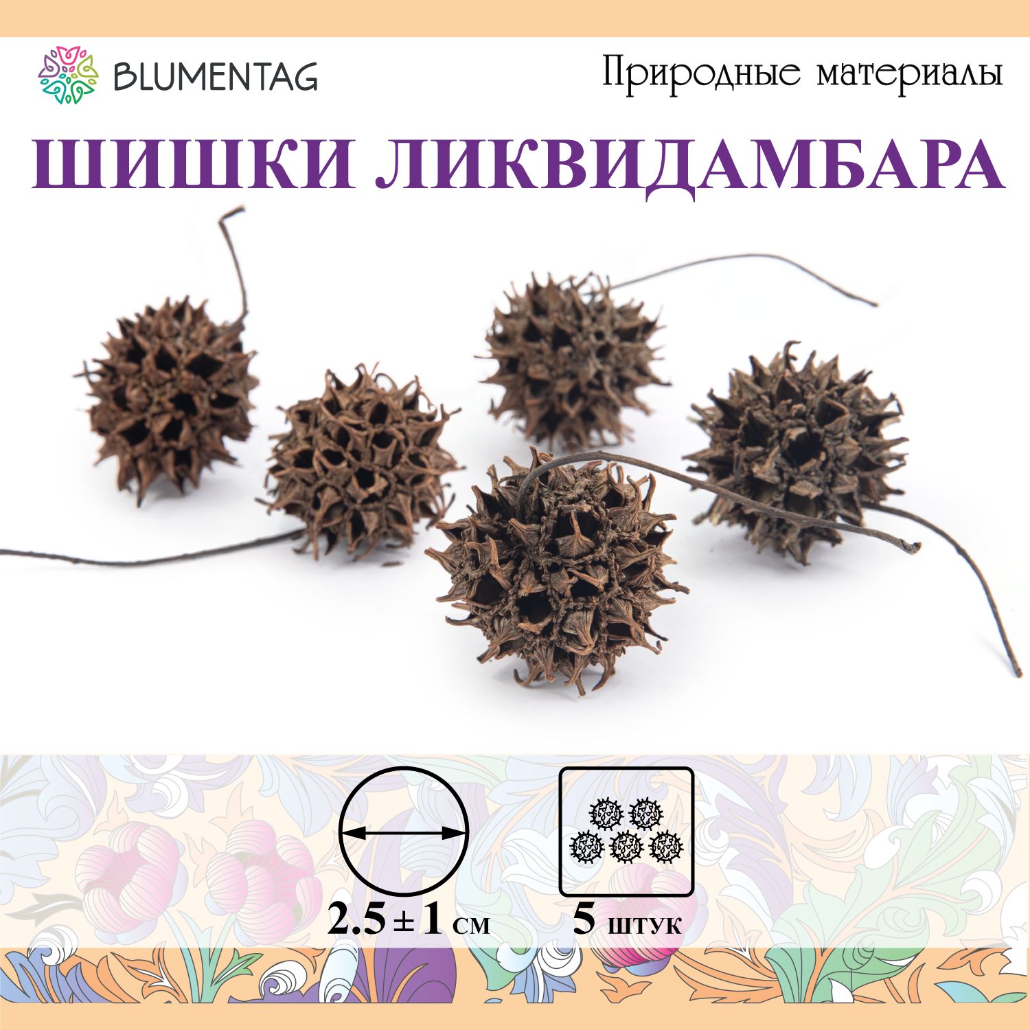 Шишки для декора, поделок "Blumentag" PIF-09, 2.5 см, 5 шт. 15 г Ликвидамбар