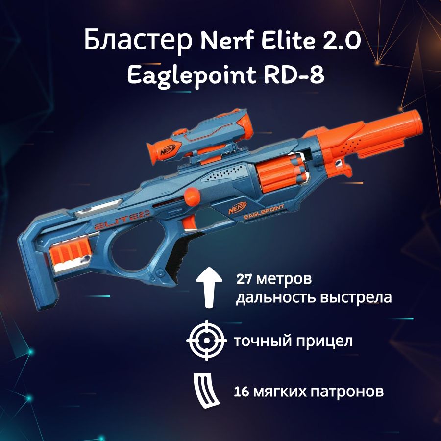 Детский автомат большой бластер Hasbro Nerf Elite Элит 2.0 Иглпоинт,  снайперовская винтовка, в наборе 16 мягких пуль, подарок для мальчика, для  дома и улицы, F0423EU4 - купить с доставкой по выгодным ценам