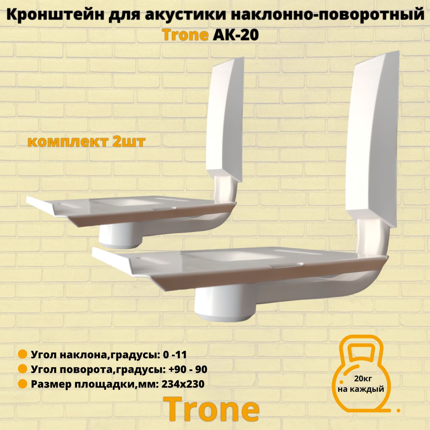 Кронштейн для акустики на стену наклонно-поворотный Trone АК-20,белый