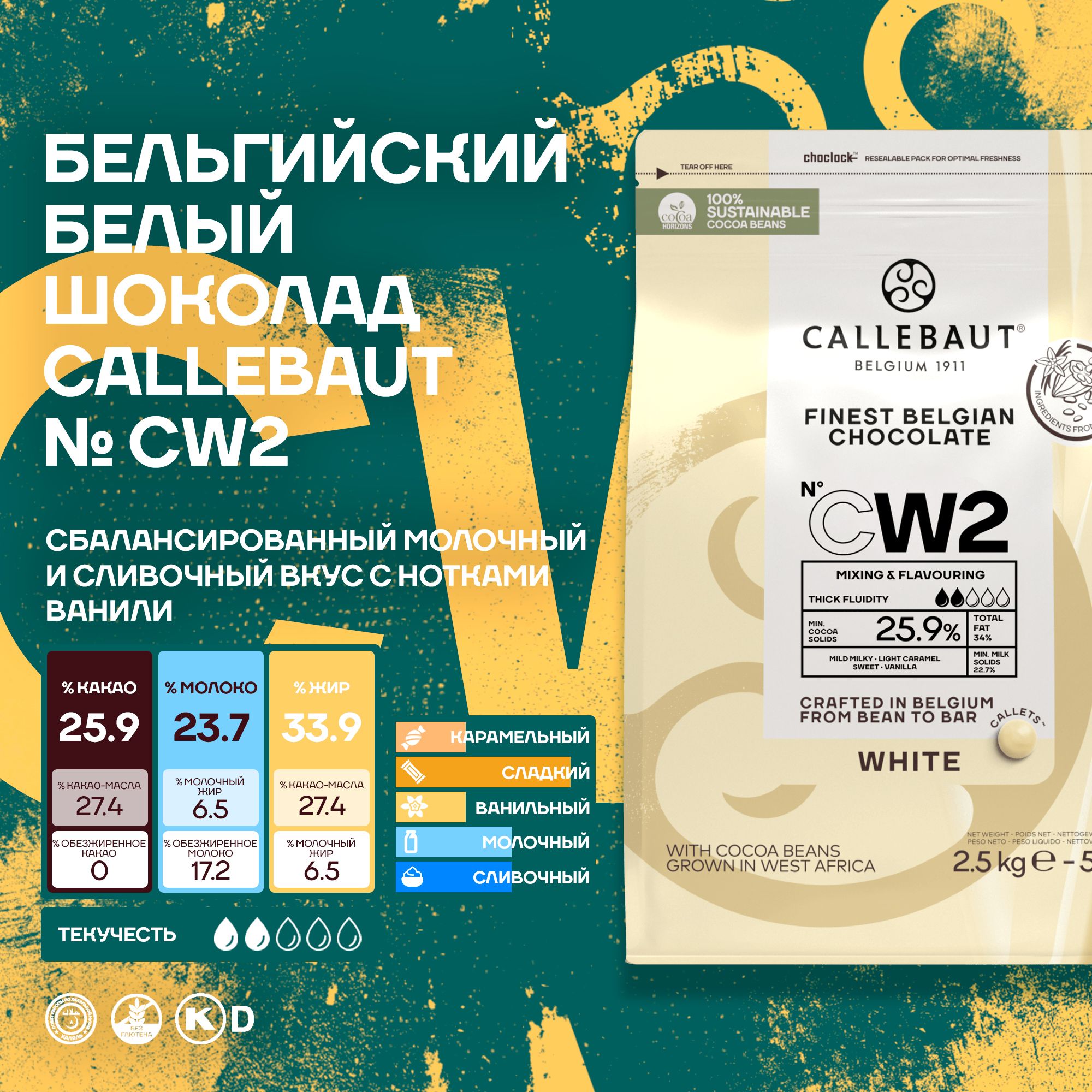 Бельгийский белый шоколад CW2 Callebaut в каллетах 2,5 кг