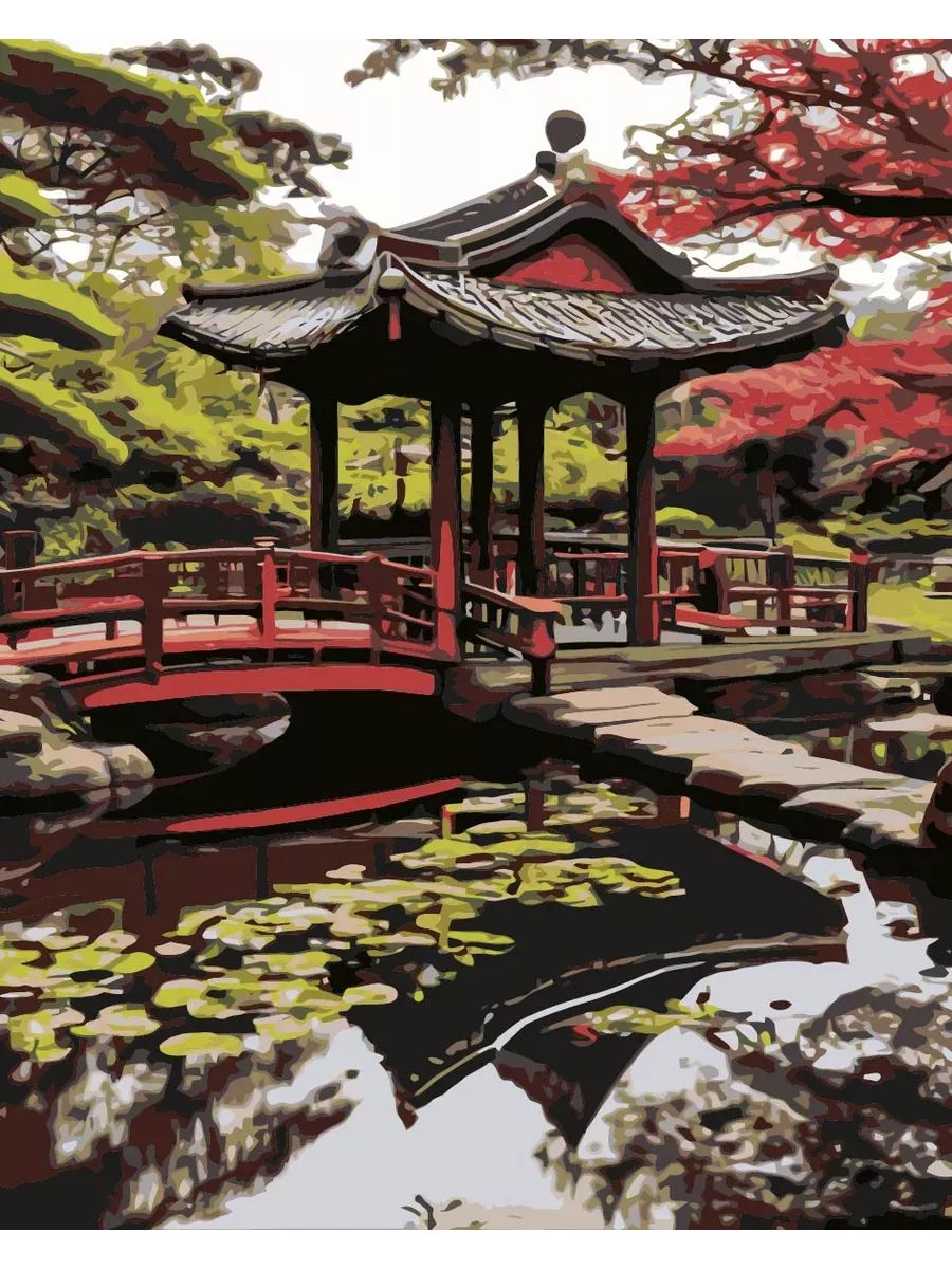 Картина по номерам Японский Сад Размер 40х50, на холсте на деревянном подрамнике, Акриловые краски