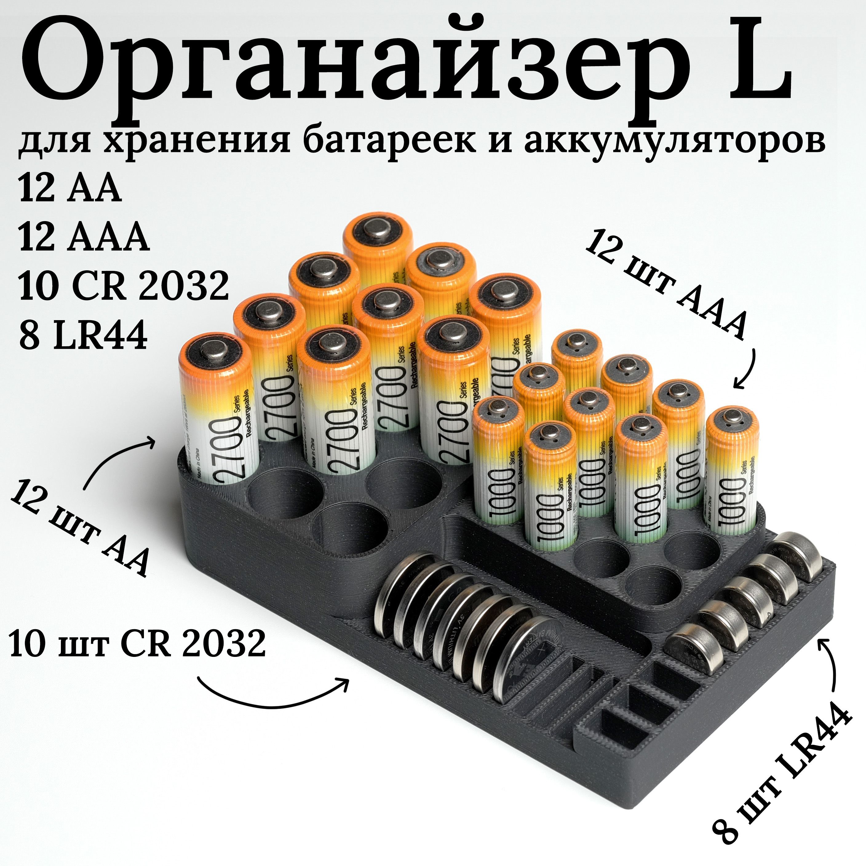 Боксорганайзердлябатареекиаккумуляторов12штAA,12штААА,10штCR2032,8штLR44