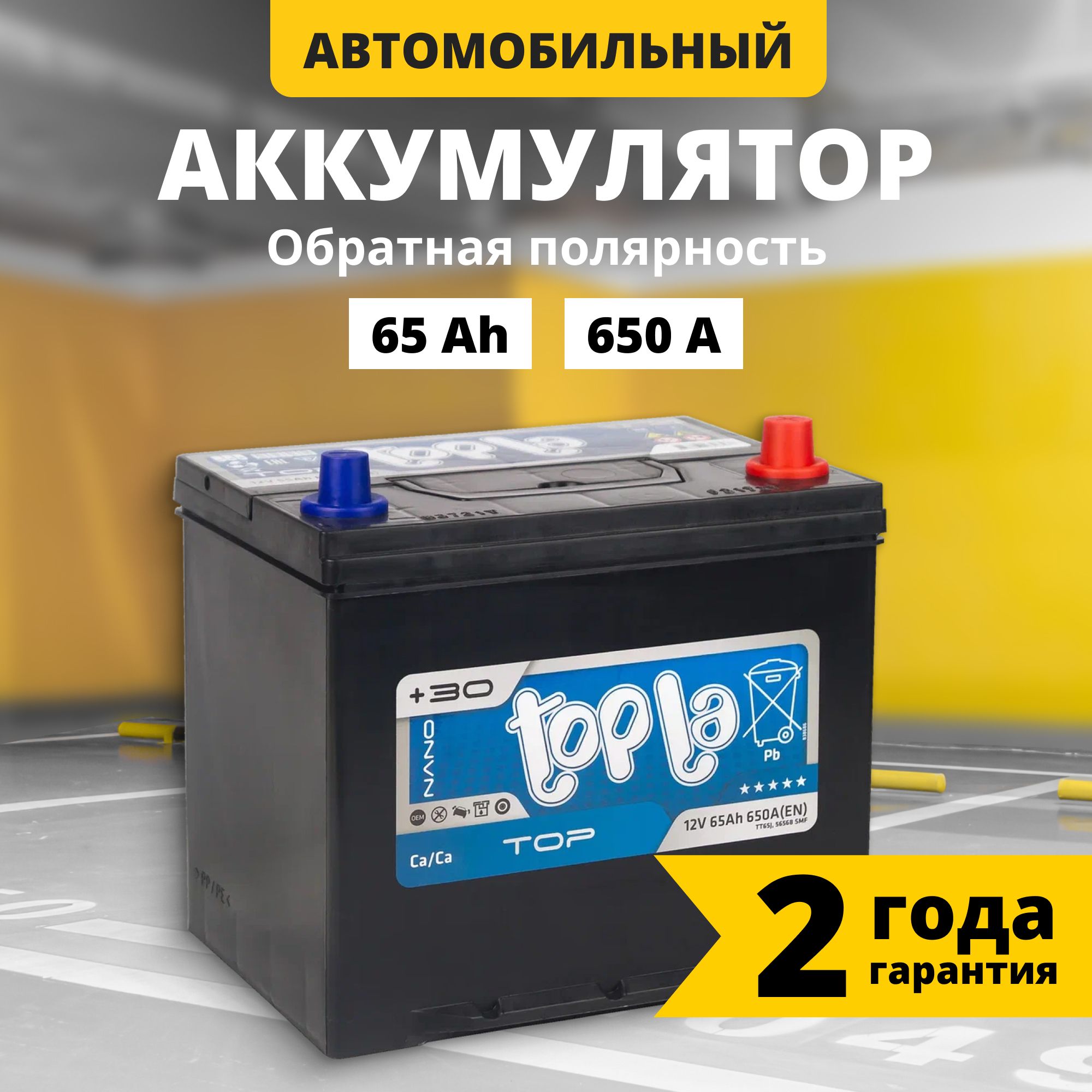 Аккумулятор автомобильный 12v 65 Ah TOPLA Top JIS 65 Ач 650 А обратная  полярность 230x170x225 стартерный акб для автомобиля, машины (нижний борт)