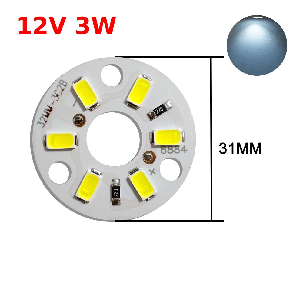 Алюминиеваякруглаясветодиоднаяплата(модуль)D3112V3W6ledsmd5730,белыйхолодныйсвет6500K