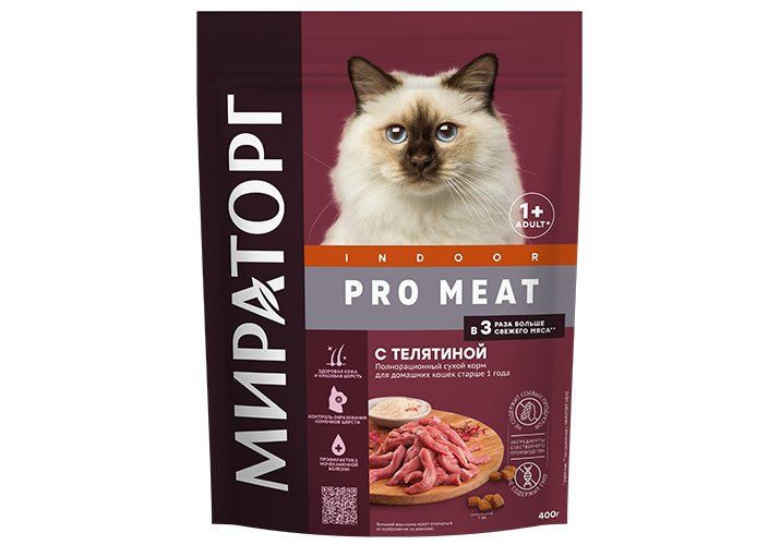 МираторгProMeat/СухойкормдляДомашнихкошекстарше1годасТелятиной400г