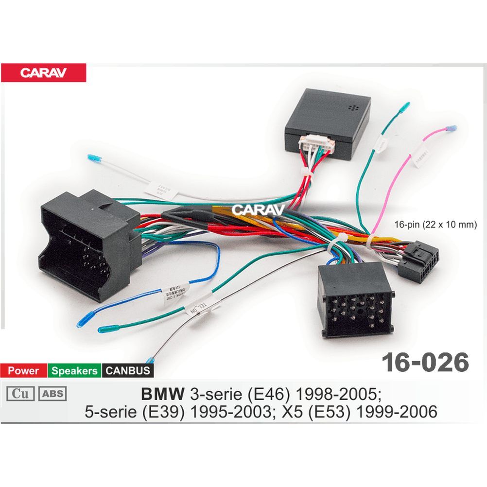 Комплект проводов для подключения Android автомагнитолы 16-pin на BMW  3-serie E46 1998-2005; 5-serie E39 1995-2003; X5 E53 1999-2006 / Питание +  Динамики + CANBUS CARAV 16-026 - CARAV арт. 16026 - купить по выгодной цене  в интернет-магазине OZON ...