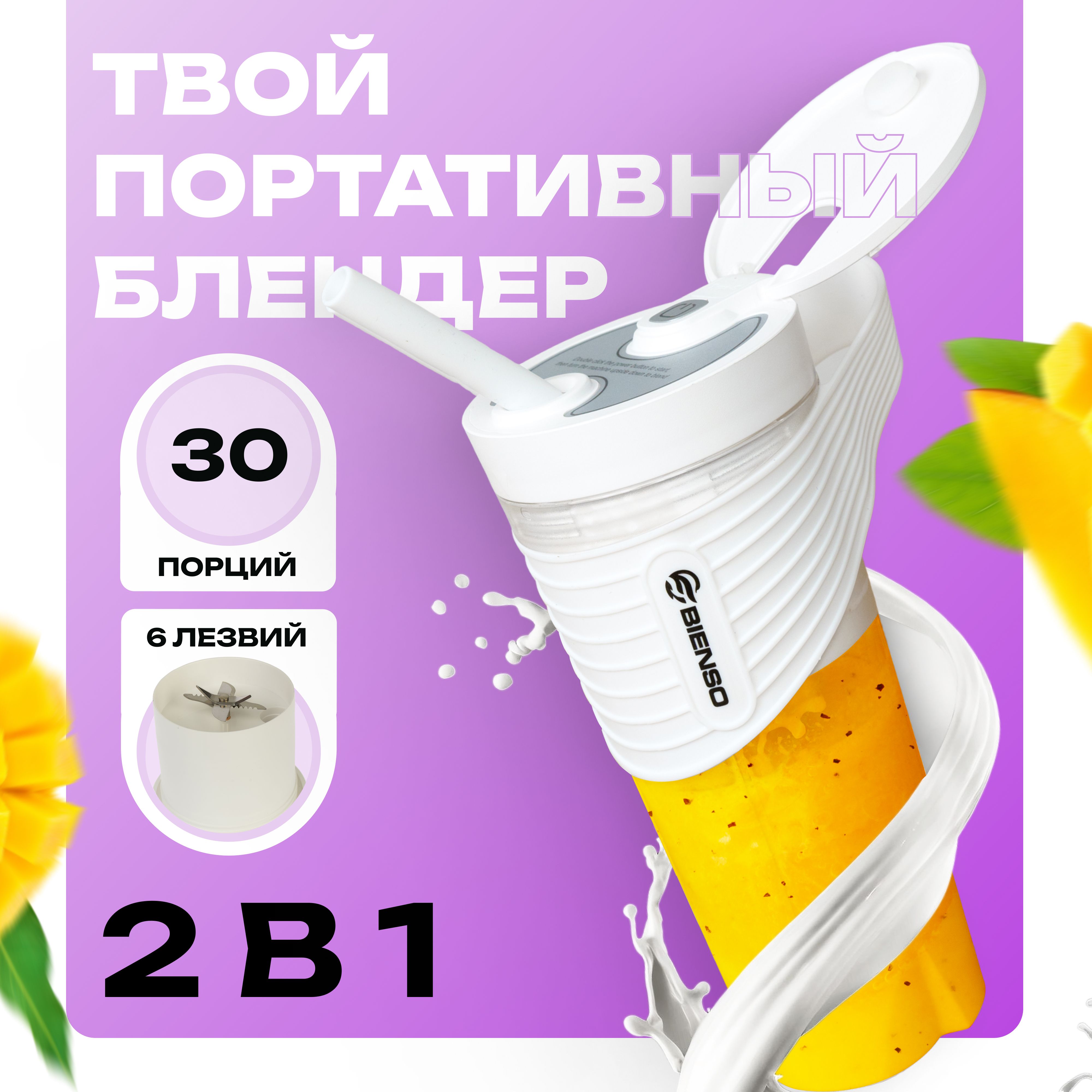 Блендер портативный для смузи 460 мл, беспроводной измельчитель, мини блендер, переносной шейкер для смузи