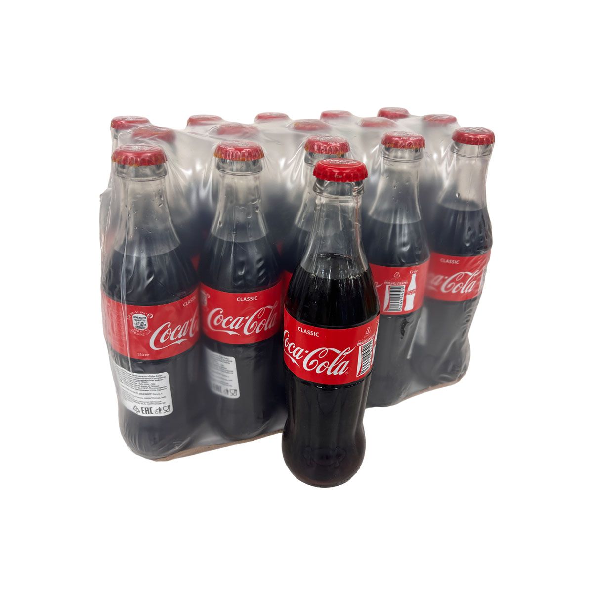 Классическая Coca-Cola в стеклянных бутылках объемом 0,33 литра предлагаетс...