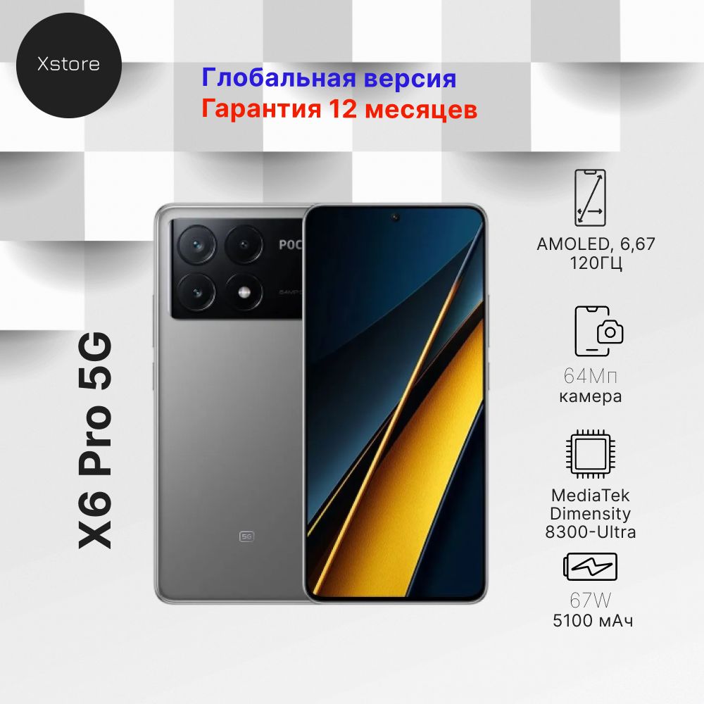 PocoСмартфонX6Pro5G12/512ГБ,серый