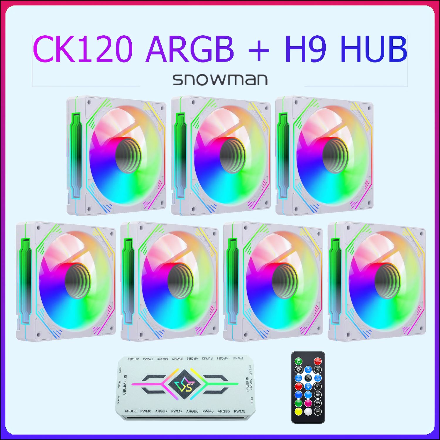 Комплектвентиляторов7штSnowmanCK120-WT-ARGB+контроллер