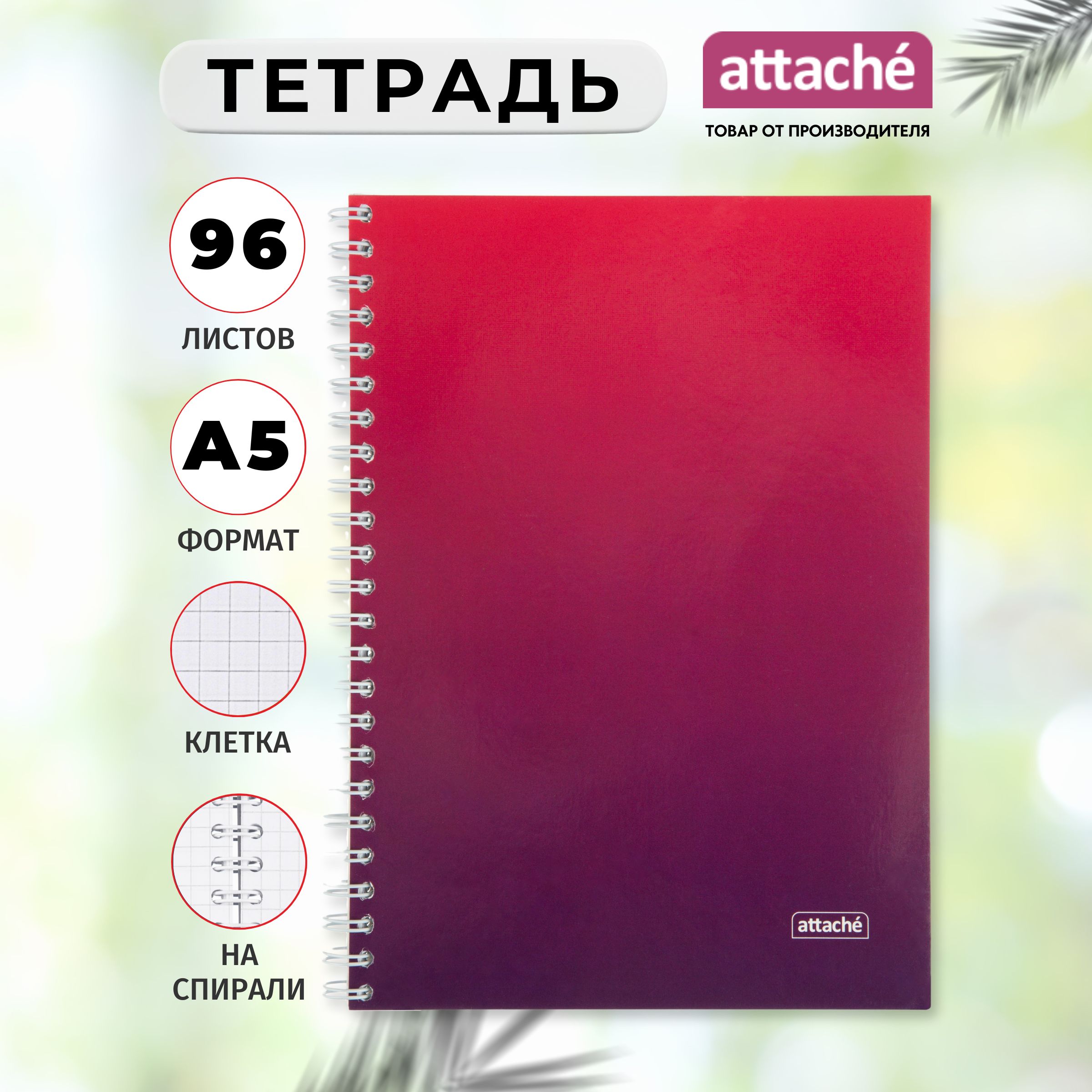 Тетрадь Attache, А5, 96 листов, в клетку, на спирали