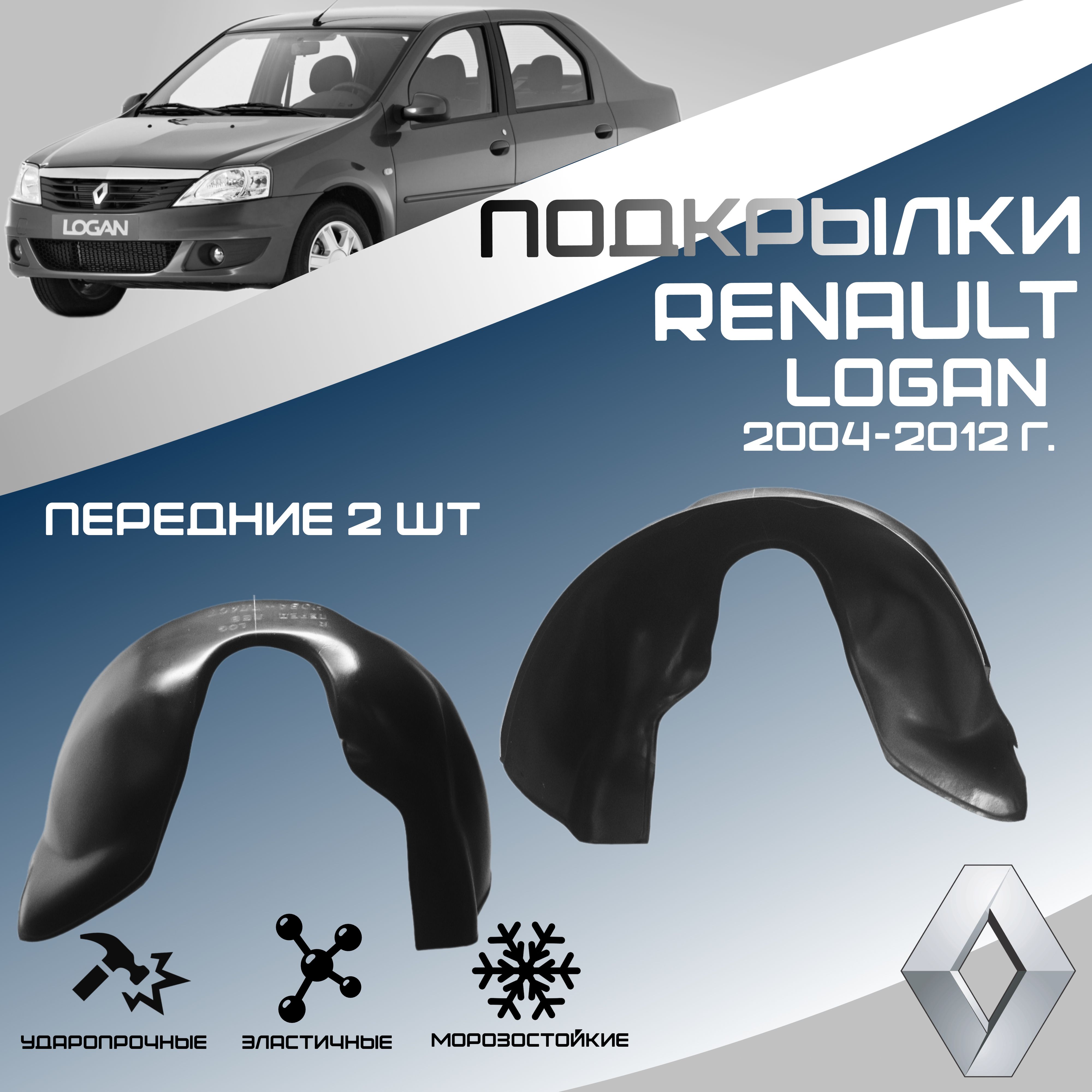 Локеры передние для автомобиля RENAULT LOGAN 1 2004-2012 г.(Рено Логан 1), Подкрылки защита колесных арок левый и правый 2 шт