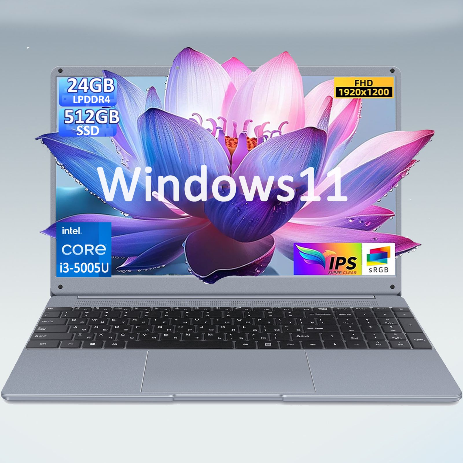 VANWIN Windows 11 Pro Игровой ноутбук 15.6", Intel Core i3-5005U, RAM 24 ГБ, SSD 512 ГБ, Intel HD Graphics 5500, Windows Pro, темно-серый, Русская раскладка